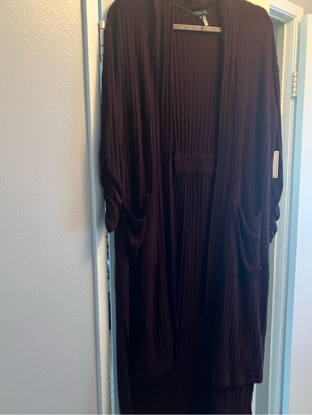 1. State Long Duster Open High Low Ribbed Cardigan in Deep Plum
NWT Small